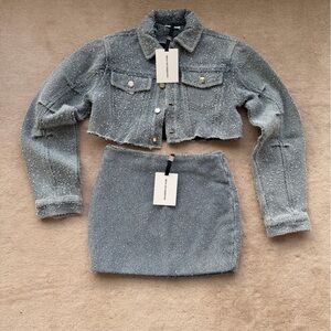 Maniere DeVoir Boucled Blue Jacket and Skirt